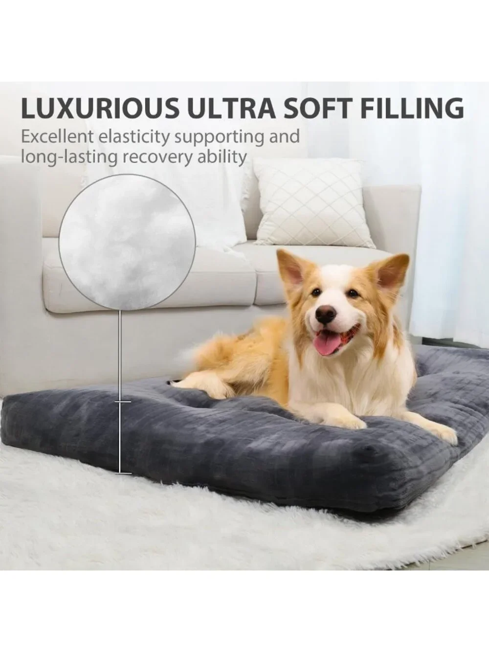 Extra Large Washable Dog Bed - Thick Flannel Comfy Crate Pad, Anti-Slip, 41x27